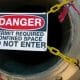 Danger sign, covering confined space entry on a commercial vessel